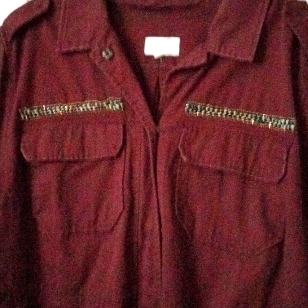 Maroon 3X cotton jacket snaps pockets beaded lightweight